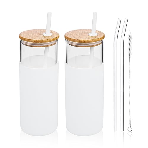 Moretoes 20oz Glass Tumbler Set - BPA-Free, Reusable Straws, Silicone Sleeve - 2 Pack