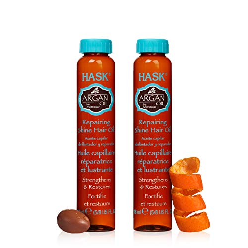 HASK ARGAN Hair Oil Vials - Restores Shine & Softness, Color Safe, Gluten & Sulfate Free - 2 Pack