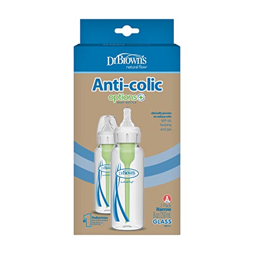 Dr. Brown's Anti-Colic Glass Baby Bottle - Reduces Spit-Up, Preserves Nutrients - 8oz, 2 Pack