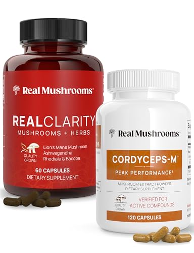 Real Mushrooms Mushroom Supplement Bundle - Brain & Energy Boost, Vegan, Non-GMO - 60ct + 120ct