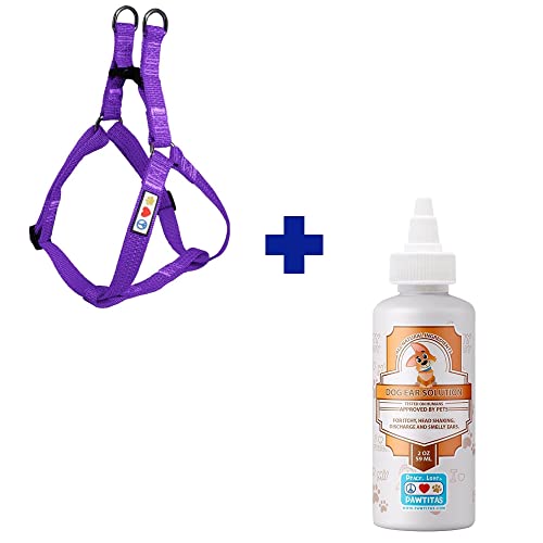 Pawtitas Pet Care Bundle - Adjustable Large Dog Harness & 100% Natural Ear Cleaner - 24-33in