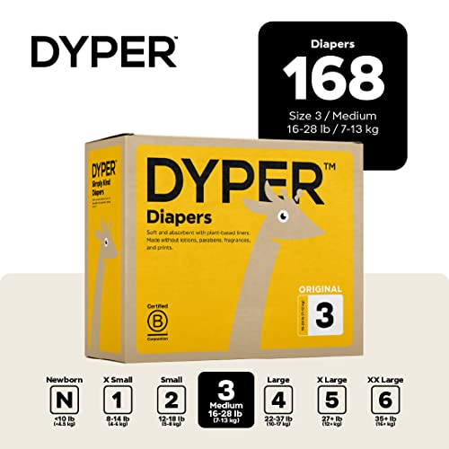 DYPER Size 3 Bamboo Baby Diapers & Travel Wipes - Soft, Hypoallergenic, 168 Diapers + 60 Wipes