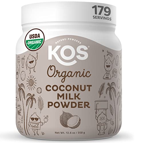 KOS Organic Coconut Milk Powder - 0g Sugar, MCT Creamer, Vegan, Non-GMO - 12.6oz, 179 Servings