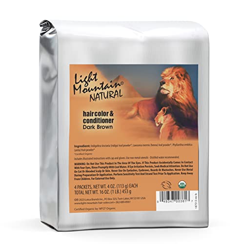 Light Mountain Henna Hair Dye - Nourishes & Colors, Organic Ingredients, Vegan - 1 lb Dark Brown