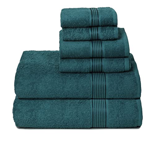 Belizzi Home Cotton Towel Set - Ultra Soft & Absorbent, Chemical-Free, 6-Piece Lightweight - Teal