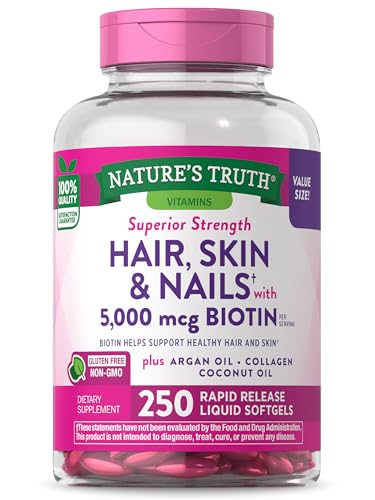 Nature's Truth Biotin Vitamins - Promotes Healthy Hair, Skin & Nails, Non-GMO - 250 Softgels