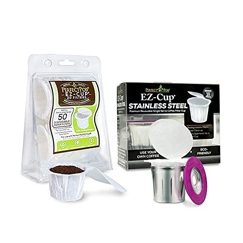 EZ-Cup Stainless Steel Coffee Pod Bundle - BPA-Free, Strong Flavor, 50 Disposable Filters