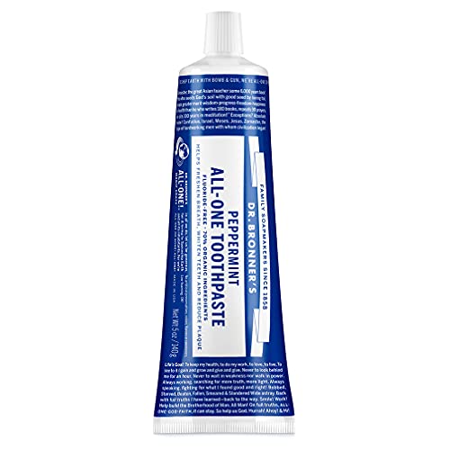 Dr. Bronner’s All-One Toothpaste - Fluoride-Free, 70% Organic, Vegan, Peppermint - 5oz