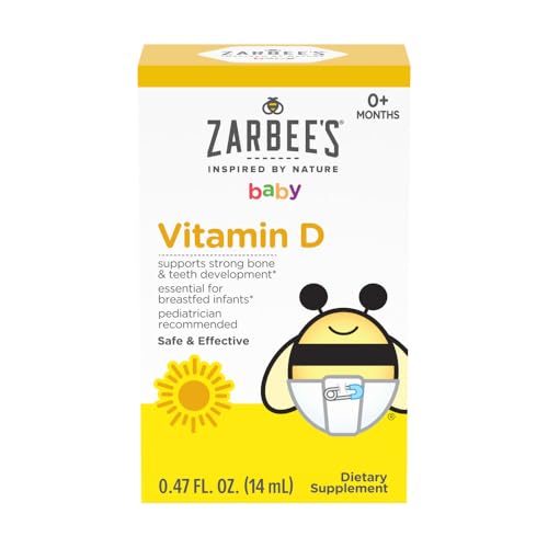 Zarbee's Vitamin D Drops for Infants - Supports Strong Bones, Pediatrician Approved - 0.47 Fl Oz