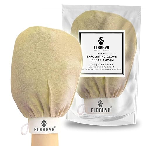 Elbahya Exfoliating Mitt - Gentle Dead Skin Remover, 100% Viscose, Reusable - Gold Pack of 1