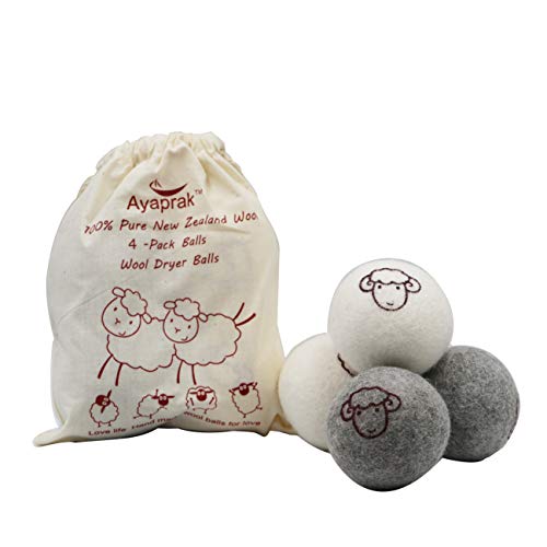 Ayaprak Wool Dryer Balls - Naturally Softens Laundry, Reduces Drying Time, 4-Pack