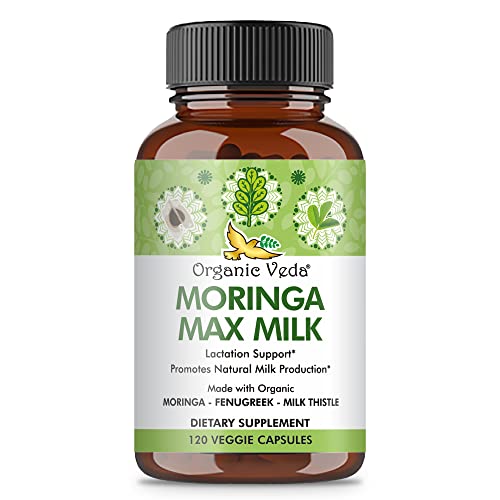 Organic Veda Moringa Max Lactation Supplement - Supports Milk Production, Vegan, Non-GMO - 120 Count