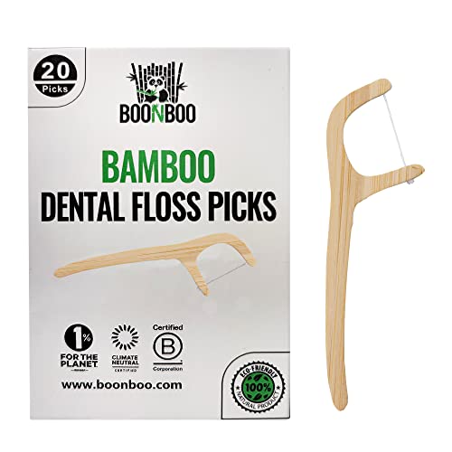 BOONBOO Bamboo Dental Floss Picks - Durable, Dental Health Support, FSC Certified - 20 Count