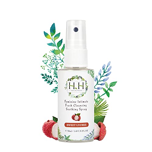 HH Herb&Health Feminine Deodorant Spray - Natural Essential Oils, Hypoallergenic Mist - Lychee