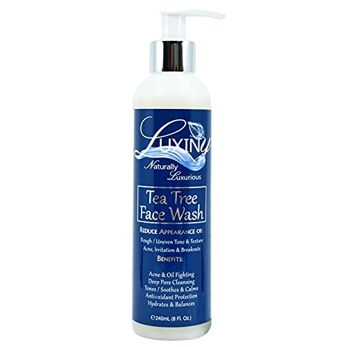 Luxiny Tea Tree Face Wash - Soothes Itchy Skin, Natural Ingredients, BHA Exfoliant - 8oz