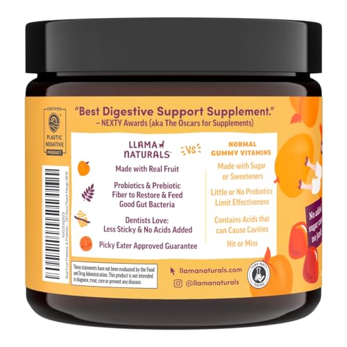 Llama Naturals Probiotic Gummies - Supports Digestion, Vegan, Organic, Peach Mango - 60 ct