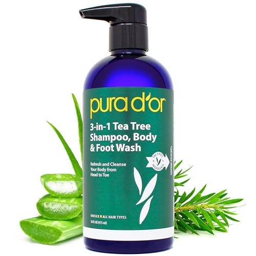 PURA D'OR 3-in-1 Tea Tree Shampoo, Body & Foot Wash - Nourishes, Hydrates, Invigorates - 16oz