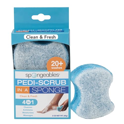 Spongeables Pedi Scrub Foot Exfoliant - Hydrating Olive Oil & Vitamin E, 20+ Wash Sponge