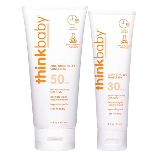 Thinkbaby Sunscreen - SPF 50+ Baby Protection, Mineral Formula, Water Resistant - 3oz + 6oz