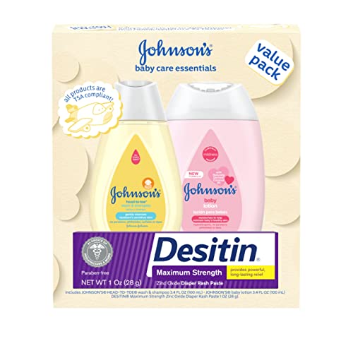 Johnson's Baby Care Essentials Set - Gentle Cleansers, Nourishing Lotion & Diaper Relief - 3 Items