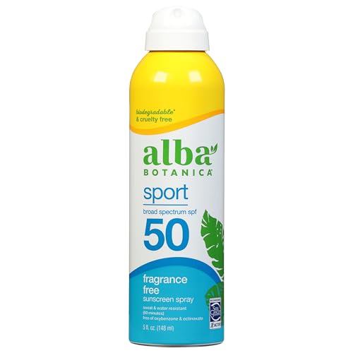 Alba Botanica Sport Sunscreen Spray - Broad Spectrum SPF 50, Plant-Based, 5oz