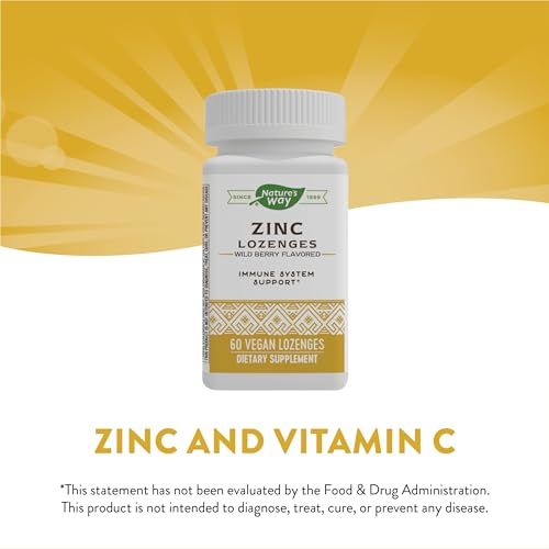 Zinc Lozenges | Immune Support, 100 mg Vitamin C, 23 mg Zinc, Wild Berry Flavor, 60 Count