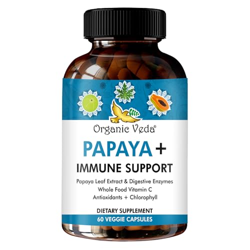 Organic Veda Papaya Digestive Enzymes - Immune Support, Gut Health, Vegan - 60 Capsules