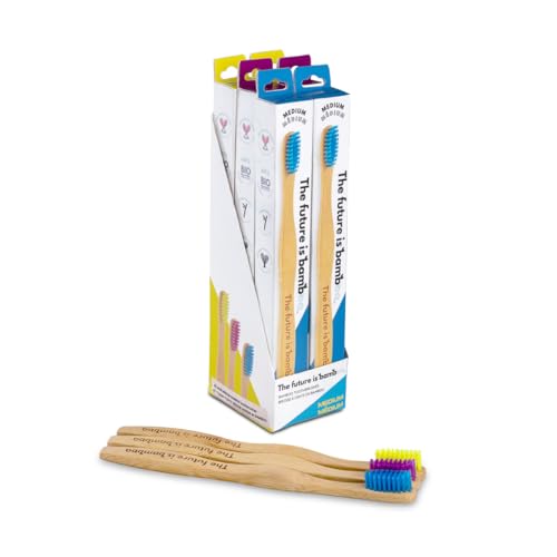 Adult Medium Bamboo Toothbrush 6-Pack - Biodegradable, Vegan, Comfortable Handle - Soft Bristles