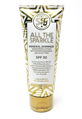 Sunshine & Glitter Body Sunscreen - SPF 30 with Biodegradable Glitter & Mineral Zinc Oxide - 3.4oz