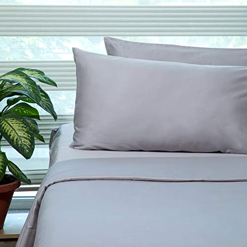 FABDREAMS Organic Cotton Queen Sheet Set - Luxuriously Smooth, GOTS Certified - Light Gray, 4 Pieces