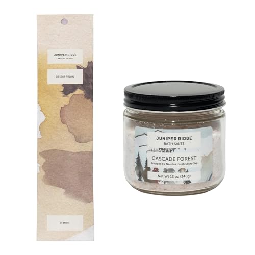 Juniper Ridge Aromatherapy Set - Desert Pinon Incense & Cascade Forest Bath Salts - 20 Sticks, 12oz