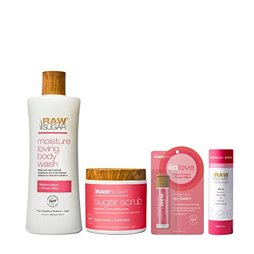 Raw Sugar Body Care Set - Hydrating & Exfoliating with Plant-Derived Ingredients - 4 Items