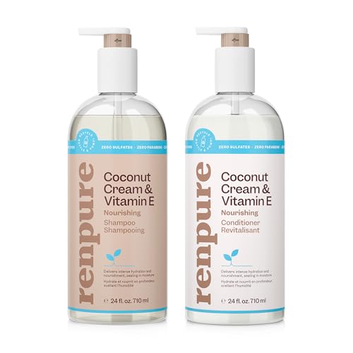 Renpure Coconut Cream & Vitamin E Shampoo & Conditioner Set - Intense Hydration, 24oz