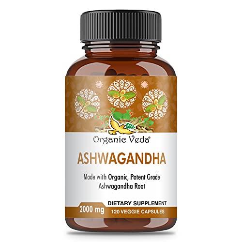 Organic Veda Ashwagandha Capsules - Boost Energy & Mood, Immunity Support, Vegan - 120 Count
