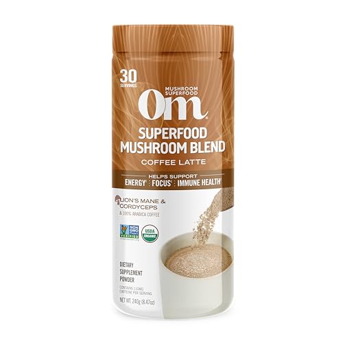 OM Mushroom Coffee Latte Blend - Energy & Focus with Organic Mushrooms - 8.47 Oz Canister