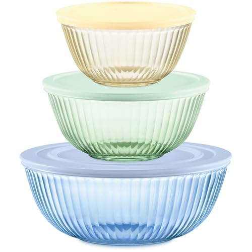 Pyrex Colors Food Storage Containers - BPA-Free Lids, Nesting Bowls for Prepping & Baking - 3-Pack