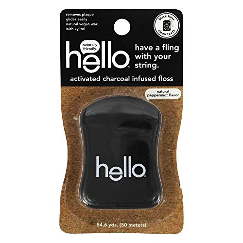 Hello Activated Charcoal Dental Floss - Plaque Removal, Vegan Candelilla Wax, Mint Flavor - 30m