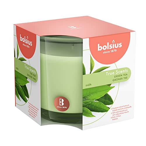 Bolsius Green Tea Candle - Long-Lasting, Smokeless Aromatherapy, 50% Plant-Based Wax - 8oz