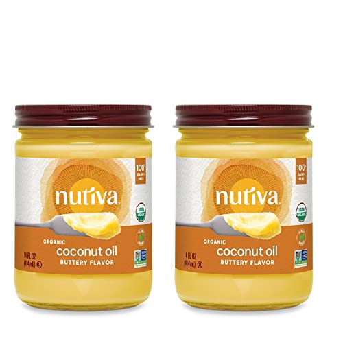 Nutiva Organic Coconut Oil - Delicious Butter Flavor, USDA Organic, Vegan - 14oz (Pack of 2)