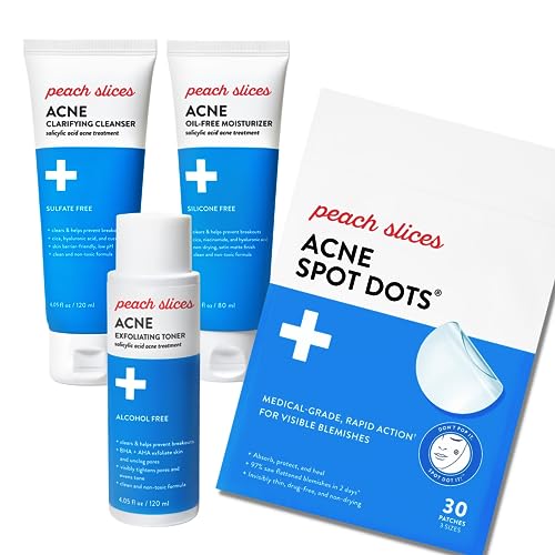 Peach Slices Acne Treatment Kit - Fast-Acting Patches, Hydrating Toner & Oil-Free Moisturizer