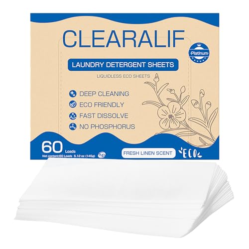 CLEARALIF Laundry Detergent Sheets - Powerful Stain Removal, Sensitive Skin Safe - 60 Loads