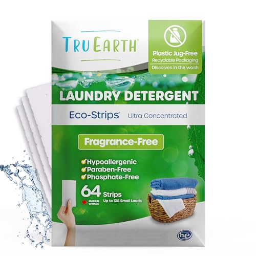 Tru Earth Laundry Detergent Sheets - Gentle for Sensitive Skin, Paraben-Free - 64 Sheets