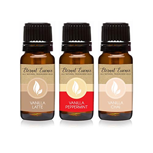 All Natural Fragrance Oils Trio - Vanilla Latte, Peppermint & Chai, Vegan - 10ML