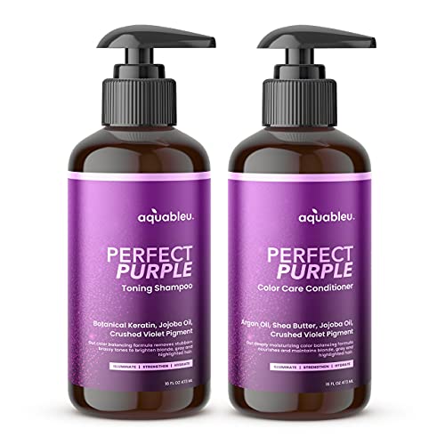 Aquableu Perfect Purple Shampoo & Conditioner Set - Neutralizes Brassiness, 16oz