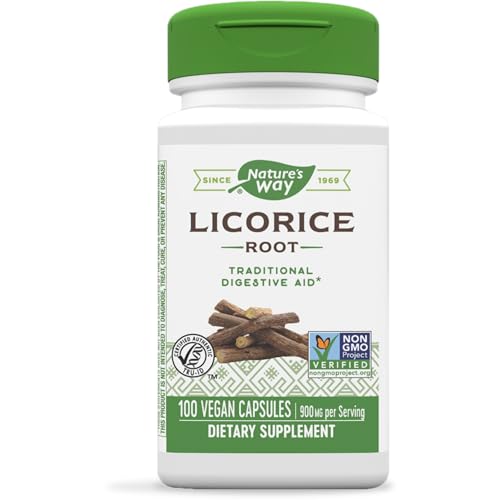 Nature's Way Licorice Root Capsules - Digestive Health Support, Vegan, Gluten-Free - 900mg, 100ct