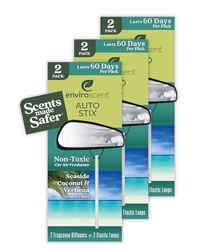 Enviroscent Non-Toxic Car Air Freshener - Safe Coconut & Verbena Scents, Lasts 180 Days - 3 Packs