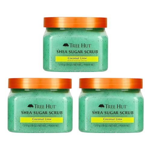 Tree Hut Body Scrub - Moisturizes & Rejuvenates Skin, Coconut Lime - 18oz, Pack of 3