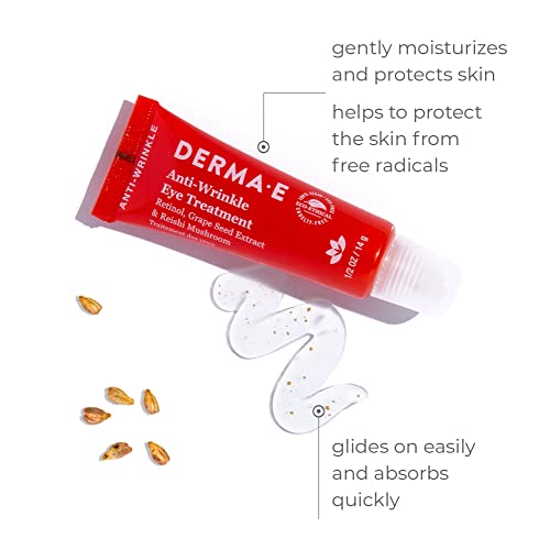 Derma E Anti-Wrinkle Eye Treatment - Hydrating Retinol Serum with Grape Seed & Reishi - 1/2 oz