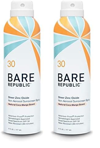 Bare Republic Mineral Sunscreen Spray SPF 30 - Sheer Finish, Natural Oils, Coconut Mango - 6 Fl Oz