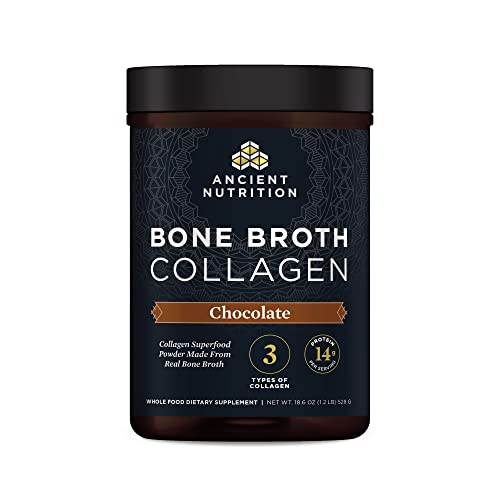 Ancient Nutrition Bone Broth Collagen Powder - Supports Skin, Joints & Nails, Chocolate - 18.6oz